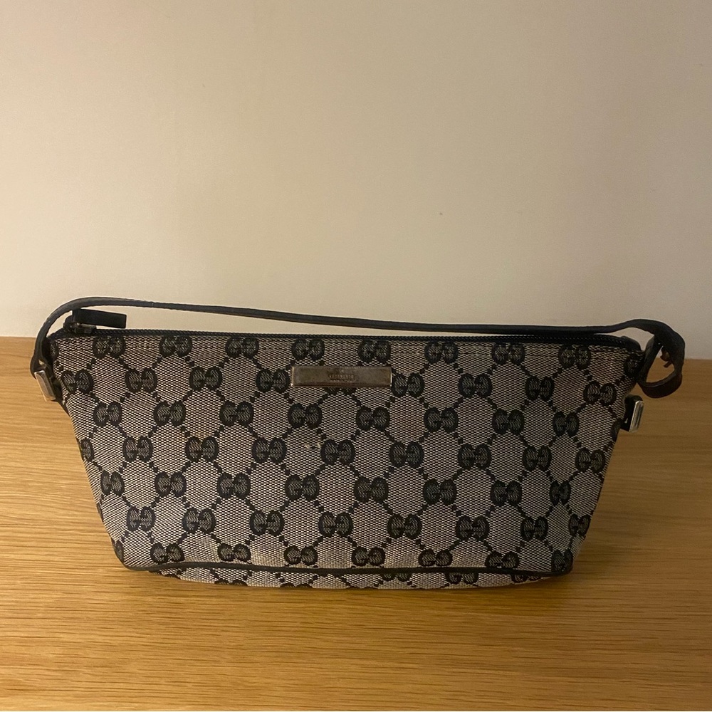Gucci Black and Gray Monogram GG Supreme Boat Bag